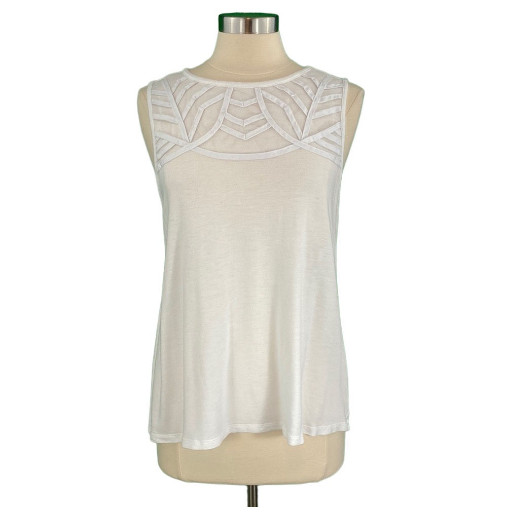 Liz Claiborne Petite White Mesh Front Sleeveless Top - Picture 1 of 16